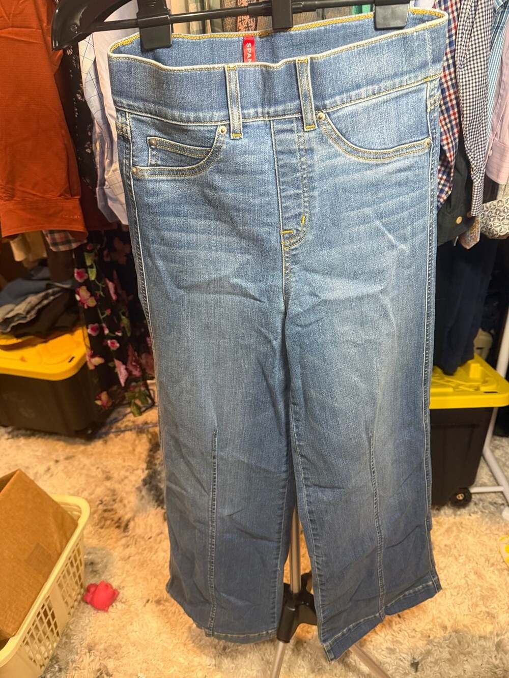 Spanx Seamed Wide Leg Jeans Size XS Light Wash Denim